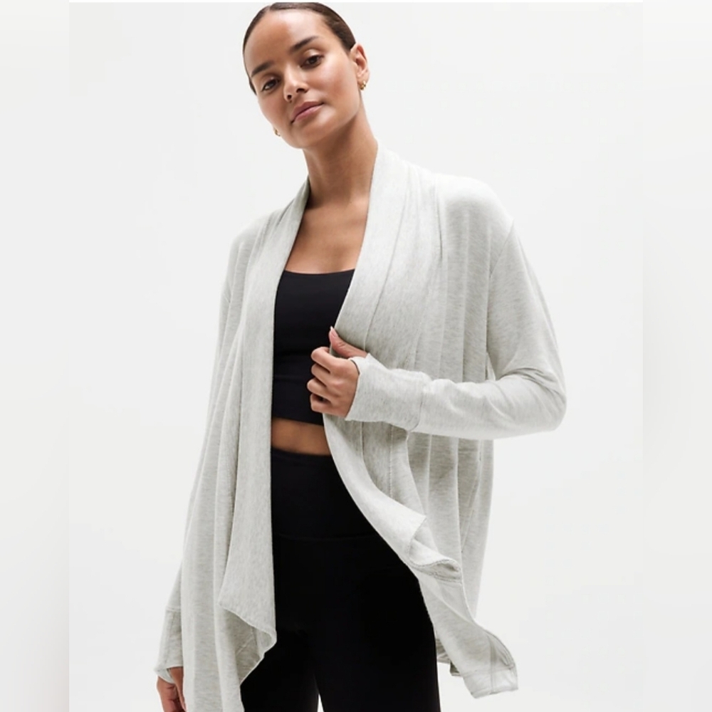 Athleta Light Gray Draped Open-Front Cardigan